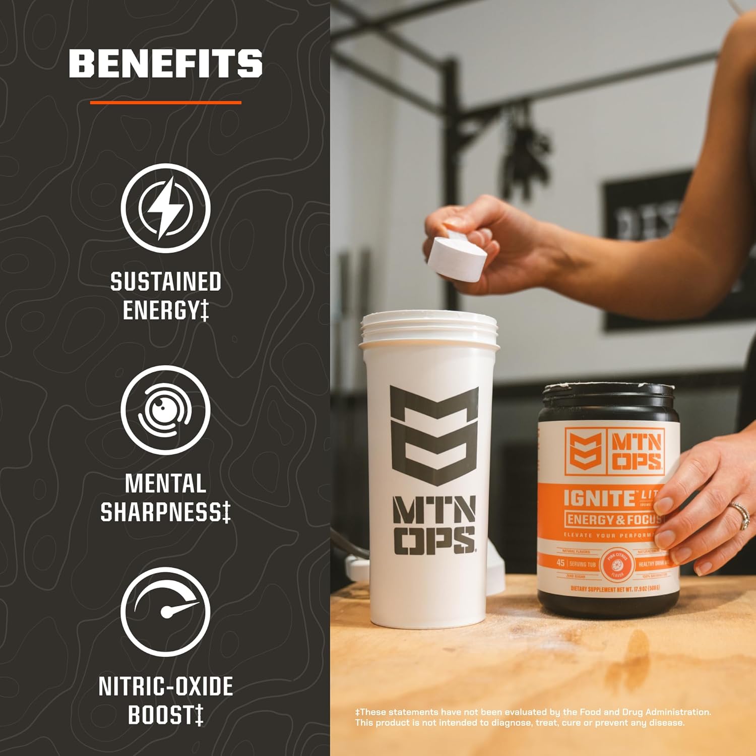 MTN OPS Ignite Lite Energy Drink Mix - Pink Citrus, 100mg Caffeine, 45 Servings