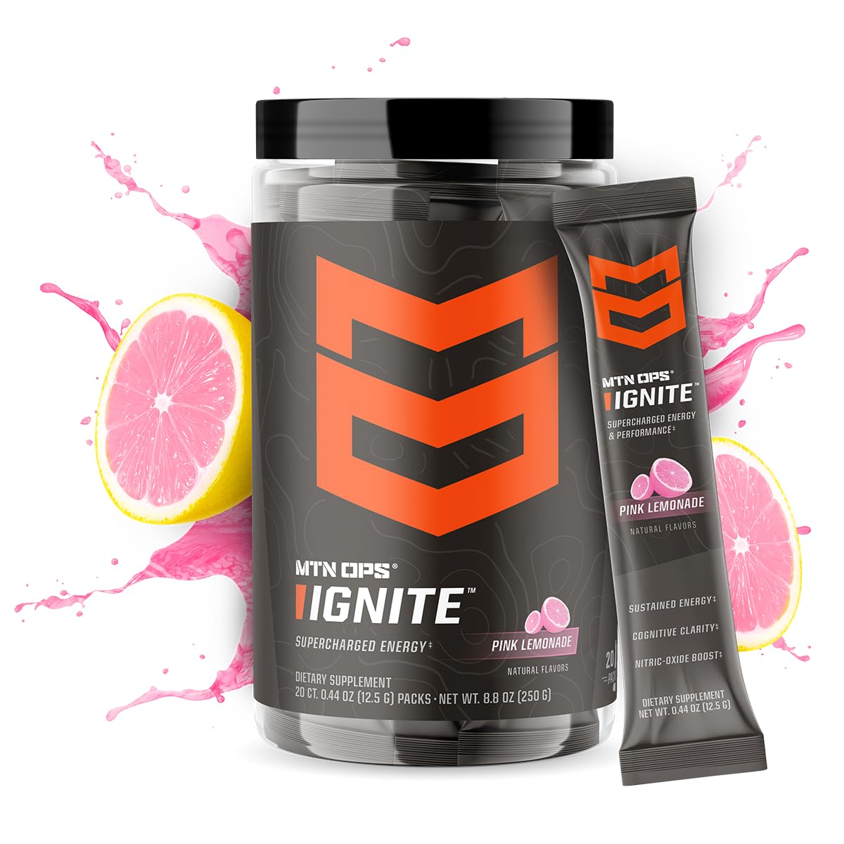MTN OPS Ignite Trail Pack Pink Lemonade Energy Drink Mix 20 Servings - Boosted Energy