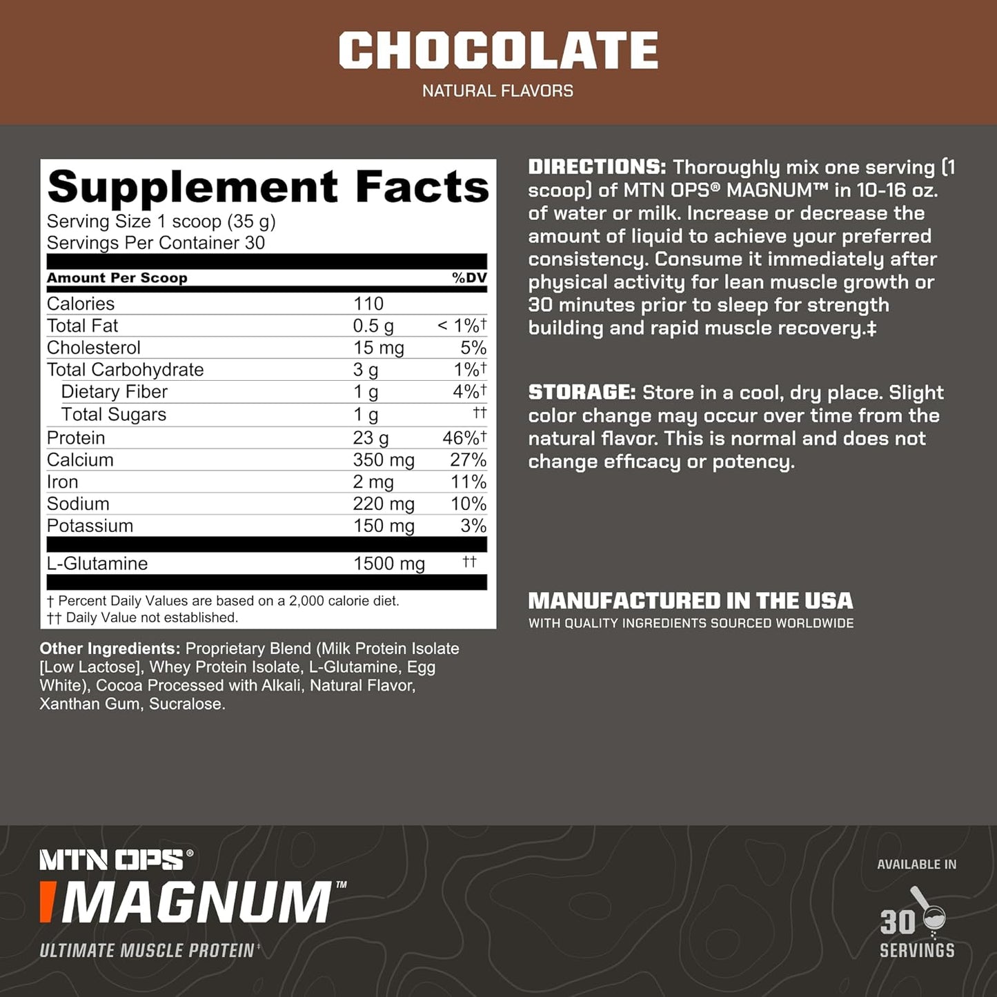 MTN OPS Magnum Chocolate Protein Powder - Whey Isolate & Milk Protein with BCAAs, Zero Sugar, Gluten Free - 30 Servings