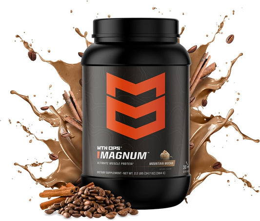 MTN OPS Magnum Mocha Protein Powder - 23g Whey Isolate Protein, BCAAs, Zero Sugar - Gluten Free - Mocha Flavor - 30 Servings