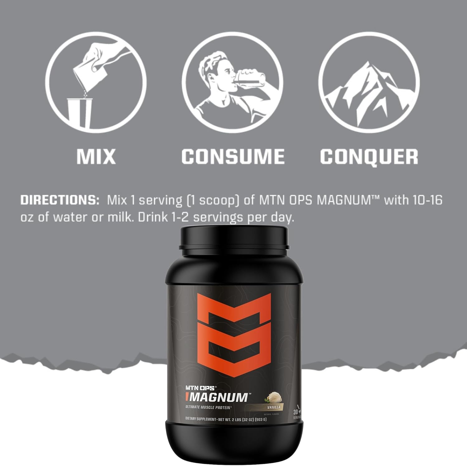 MTN OPS Magnum Strawberries & Cream Protein Powder - 23g Whey Isolate & Milk Protein, BCAAs, Sugar-Free, Gluten-Free - 30 Servings