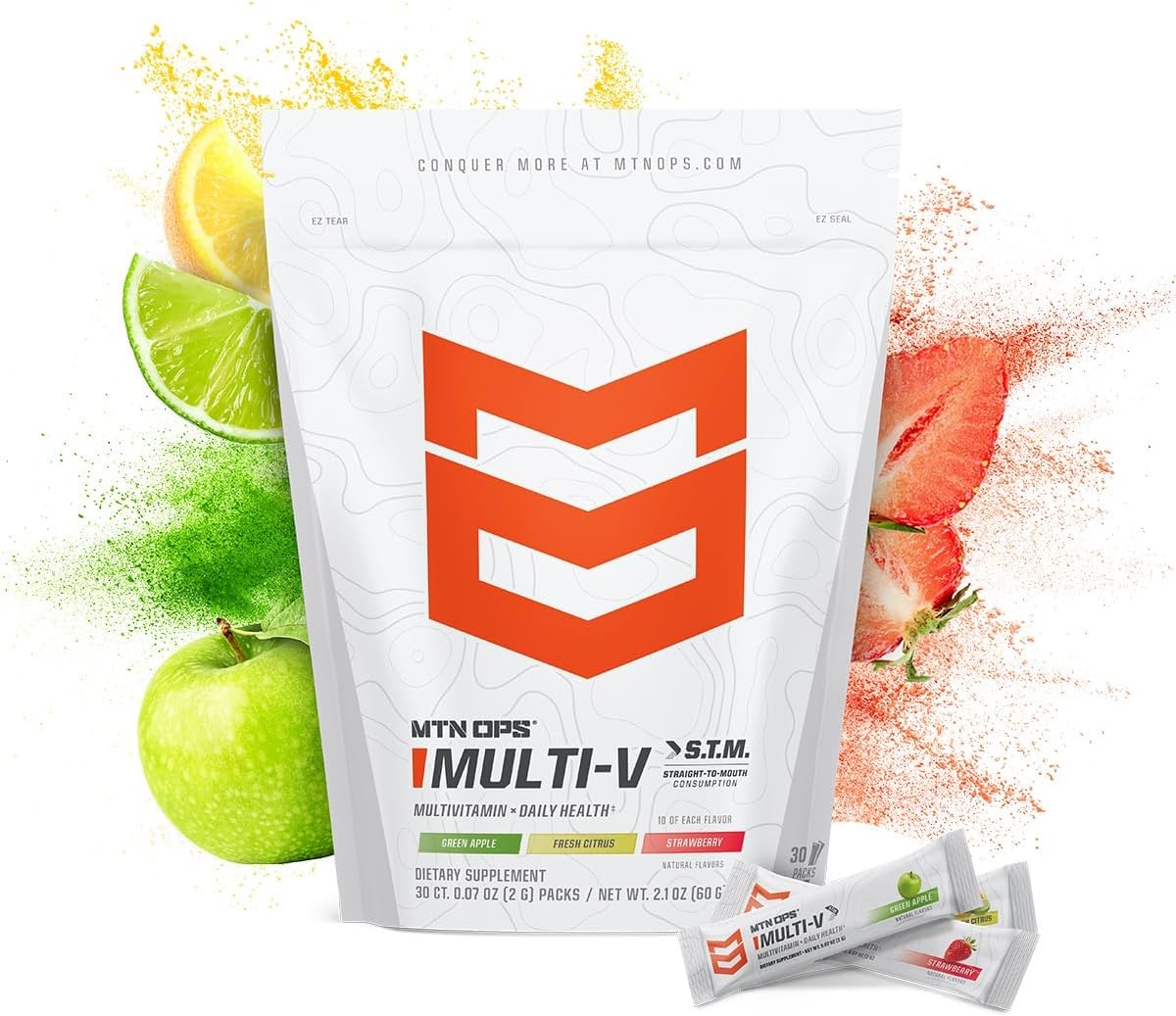 MTN OPS Multi-V Daily Multivitamin for Women & Men Immune Support Kids Safe Gluten Free Variety Flavors 30 Servings