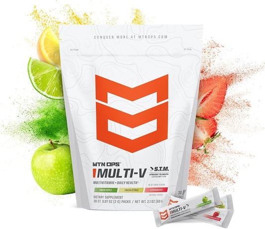 MTN OPS Multi-V Daily Multivitamin for Women & Men Immune Support Kids Safe Gluten Free Variety Flavors 30 Servings