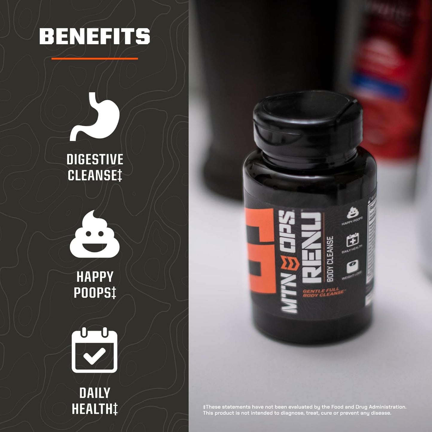 MTN OPS Renu: Psyllium Husk Powder Capsules for Digestive Health & Metabolism, 60 ct, 30 Servings