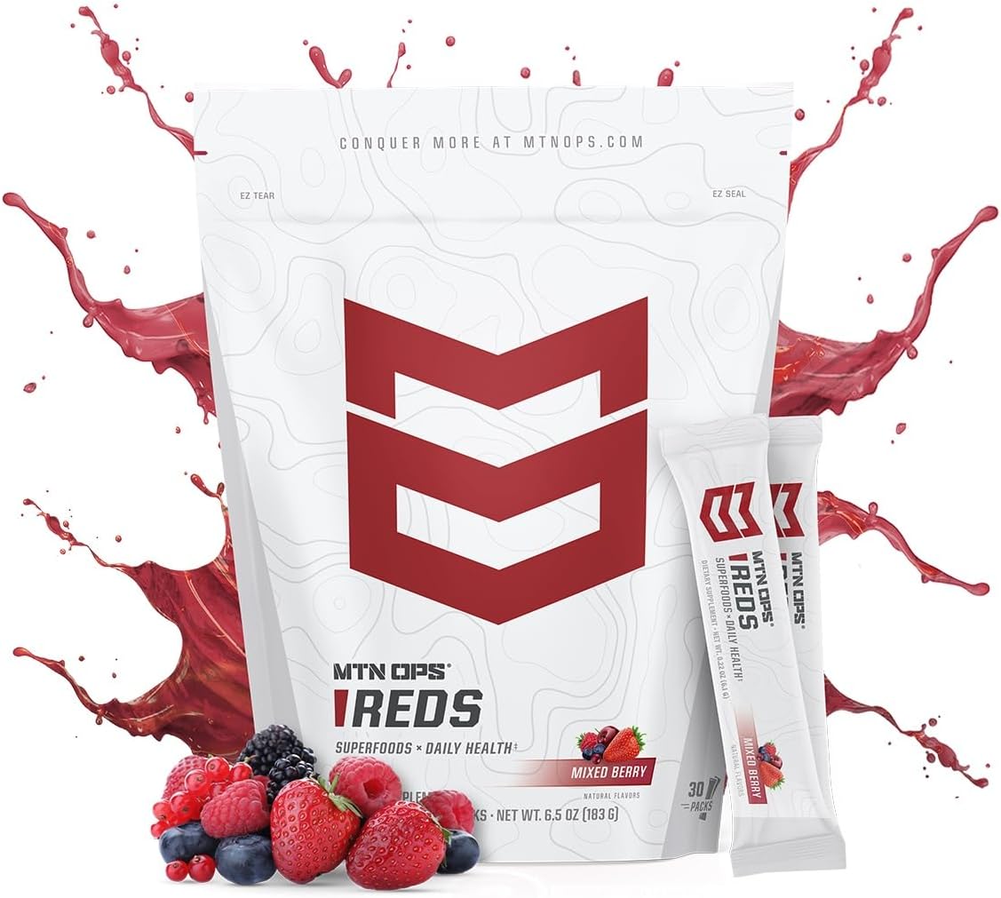 MTN OPS Super Reds Antioxidant Drink Powder - Daily Health Blend with Phyto-Nutrients | 30 On-The-Go Packs
