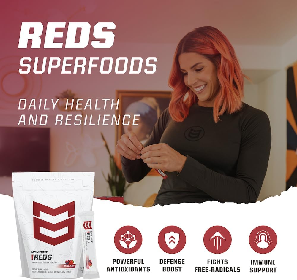 MTN OPS Super Reds Antioxidant Drink Powder - Daily Health Blend with Phyto-Nutrients | 30 On-The-Go Packs