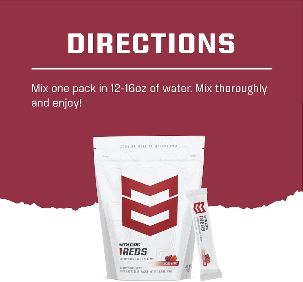 MTN OPS Super Reds Antioxidant Drink Powder - Daily Health Blend with Phyto-Nutrients | 30 On-The-Go Packs