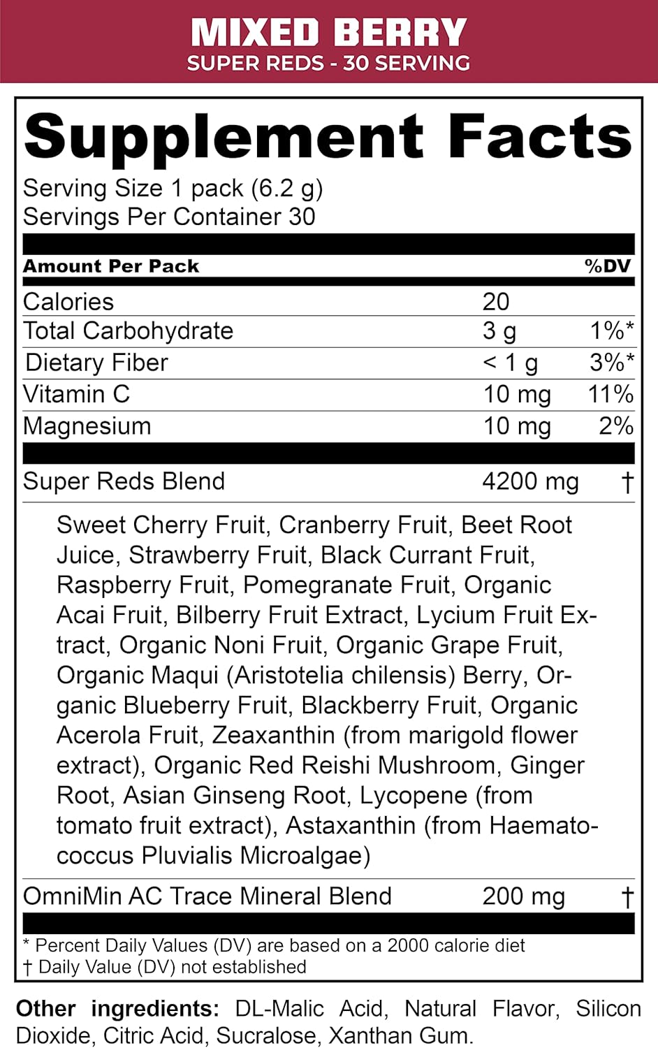 MTN OPS Super Reds Antioxidant Drink Powder - Daily Health Blend with Phyto-Nutrients | 30 On-The-Go Packs