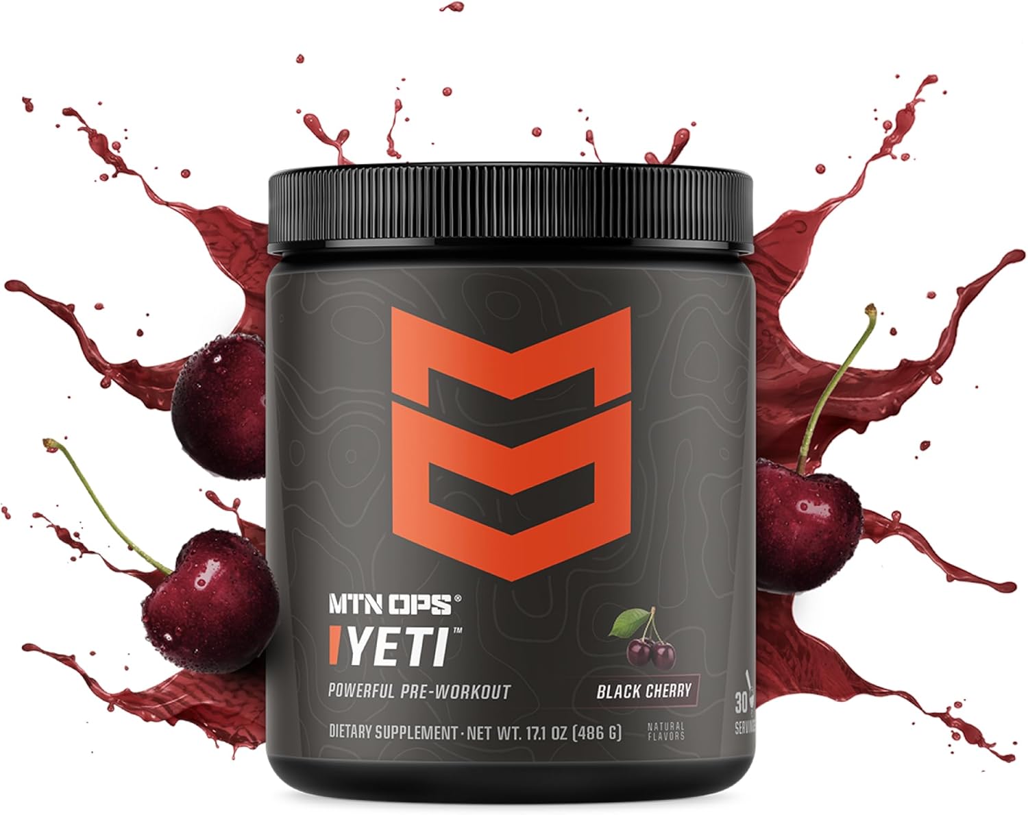 MTN OPS Yeti Pre-Workout Powder Energy Drink - Black Cherry Flavor, 30 Servings, with Creatine, Caffeine, BCAAs, and Beta Alanine