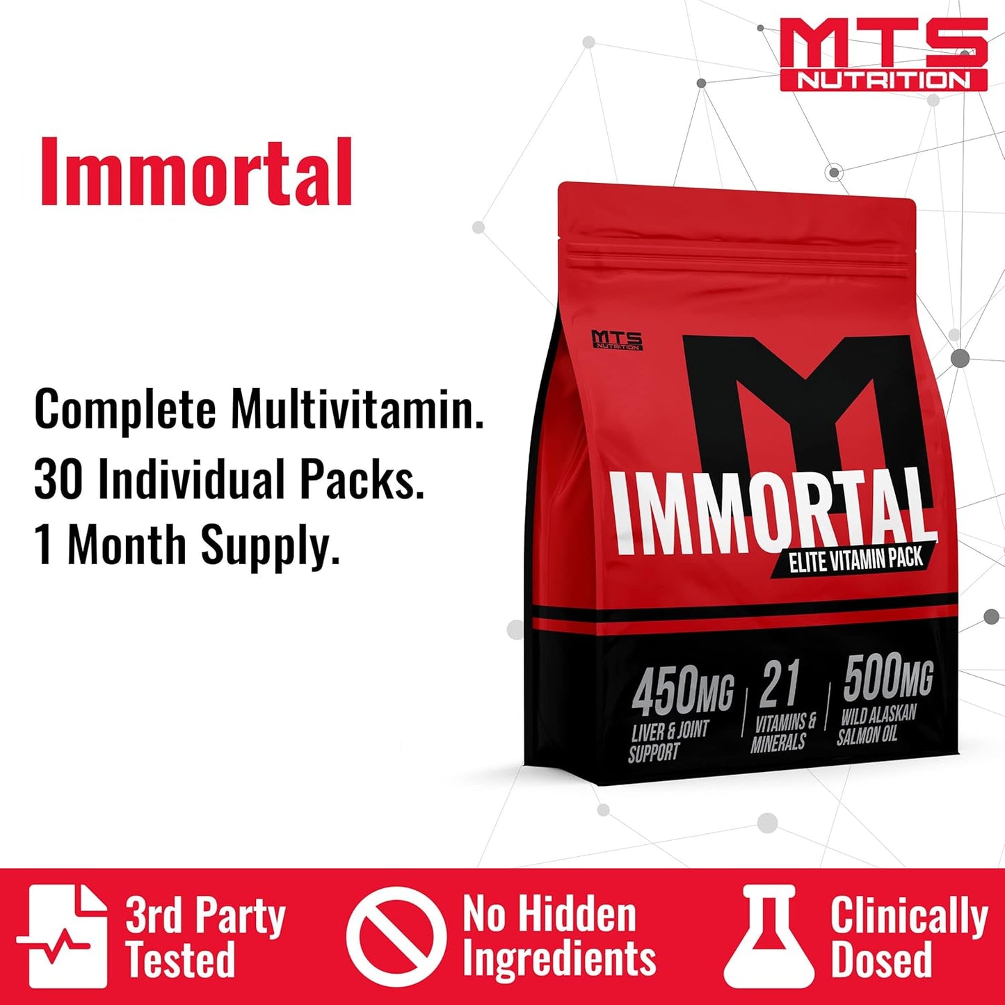 MTS Nutrition Immortal Elite Multivitamin - Daily Vitamins for Men & Women | Includes Vitamins A, C, D, E, B1, B2, B5, B6, B-12 | 30 Packets