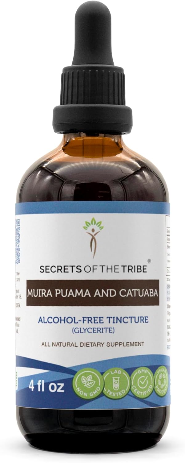 Muira Puama and Catuaba Alcohol-Free Liquid Extract - Dried Bark Tincture Supplement (4 FL OZ) by Secrets of the Tribe