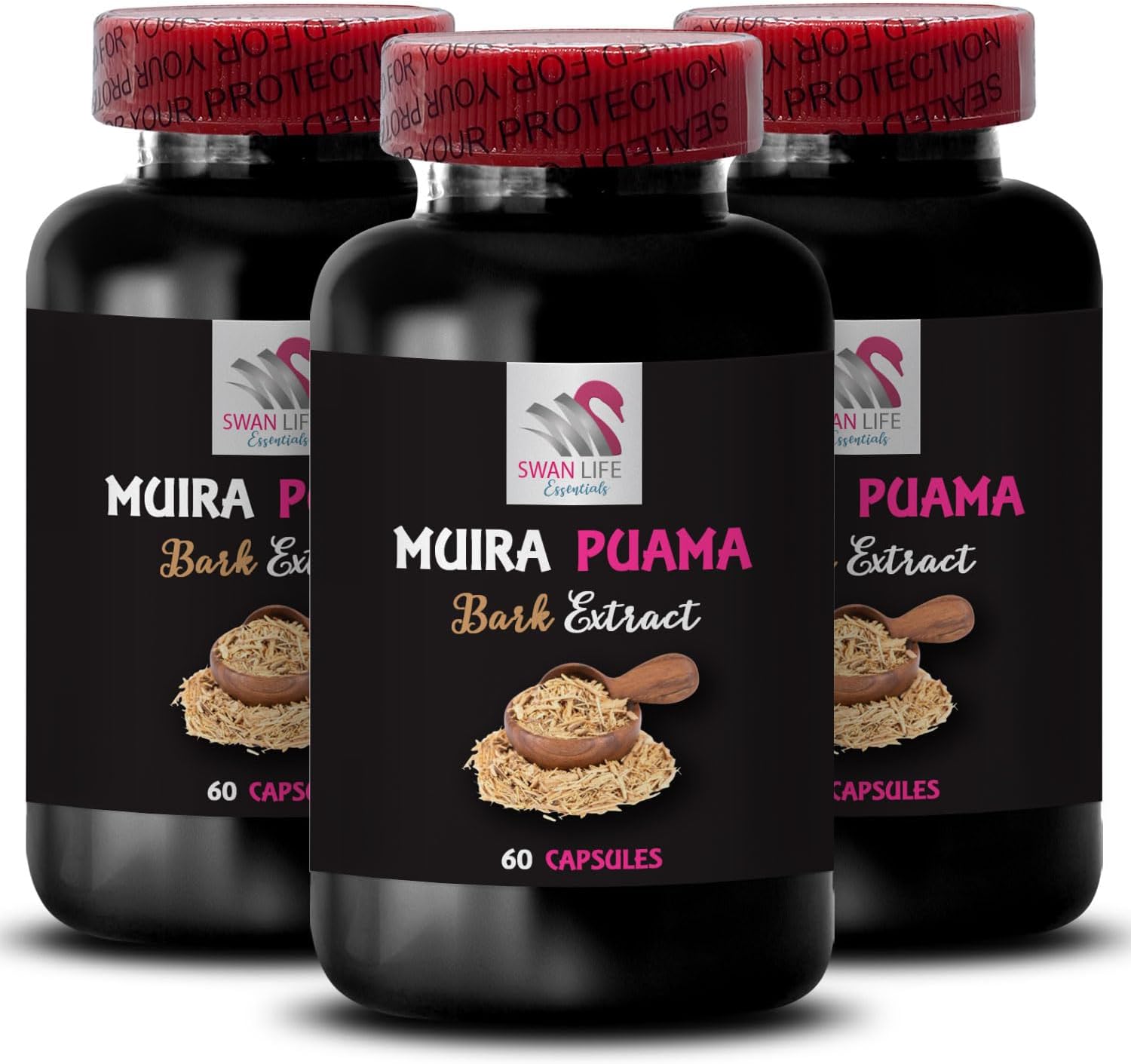 Muira Puama Bark Extract: Plant-Based Energy Boost and Vital Support - 3 Bottles, 180 Capsules