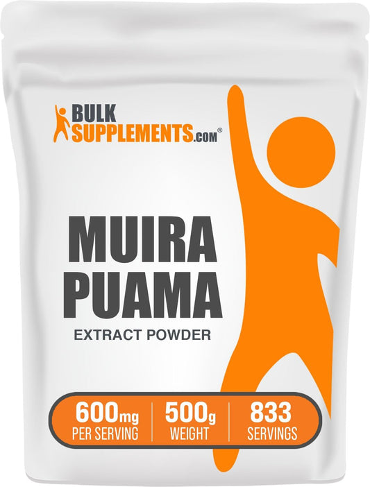 Muira Puama Extract Powder - Herbal Supplement, Gluten Free, 600mg per Serving - 500g (1.1 lbs) Pack - BulkSupplements