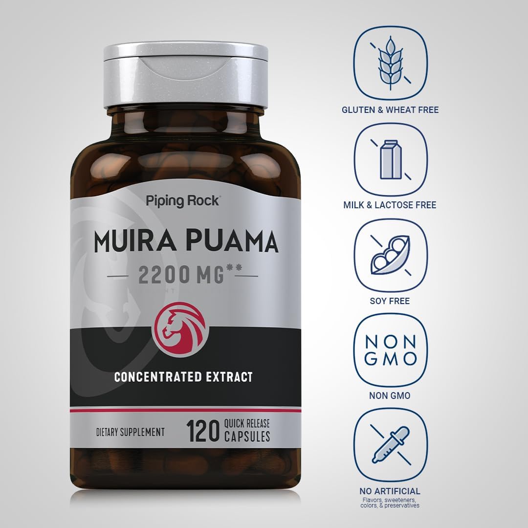 Muira Puama Root Extract 2200mg Capsules - 120 Count - Non GMO, Gluten Free Supplement for Men & Women by Piping Rock