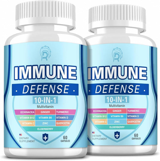 Mulberry Immune Support Supplement, 10-in-1 Defense with Vitamin C, B6, B12, D, Zinc, Echinacea, Quercetin, Turmeric, Black Elderberry Extract - Adult Immune Boosters (2 Pack)
