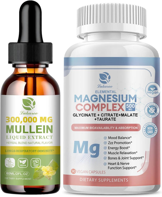 Mullein Drops for Lung Support & Magnesium Complex Supplement - Bundle of 3 Packs