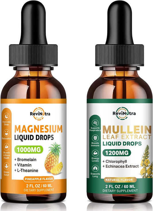 Mullein Drops & Liquid Magnesium Supplement for Lung Health - ReviNutra