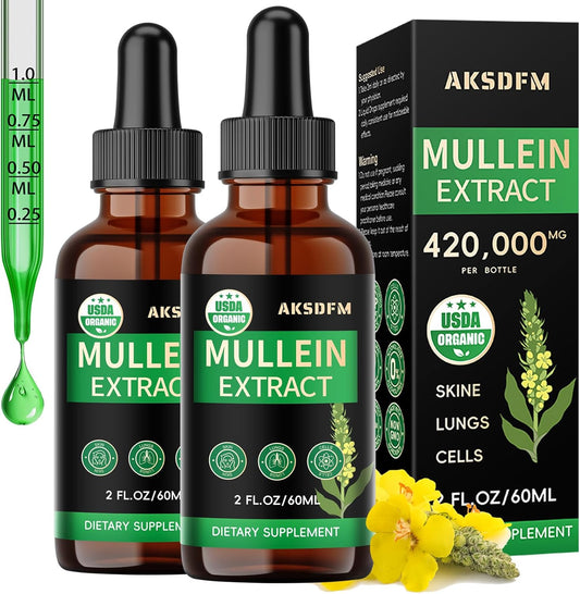 Mullein Leaf Drops for Lung - 2 Pack, Detox Respiratory Support - Non-GMO Herbal Supplement for Respiratory & Immune Health