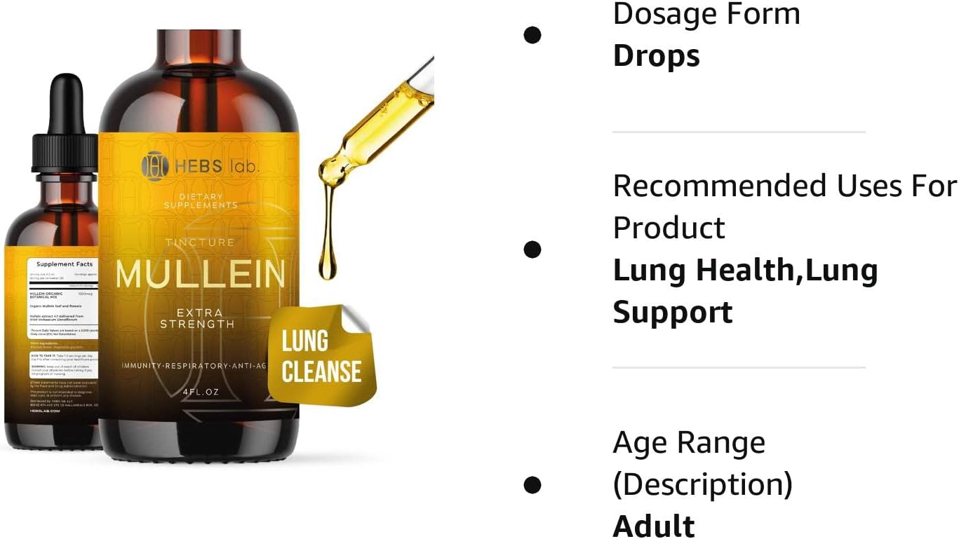 Mullein Leaf Extract and Lions Mane Mushroom Bundle for Respiratory and Brain Support by HEBS LAB