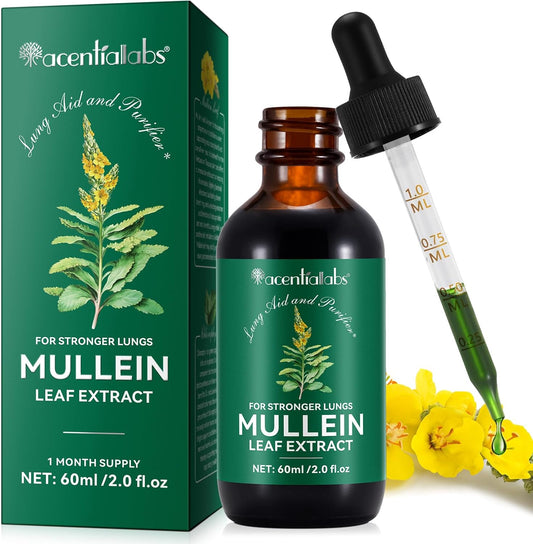 Mullein Leaf Extract Drops for Lung Cleanse and Phlegm, Fast-Absorbing Lung Support Supplement (1 oz)