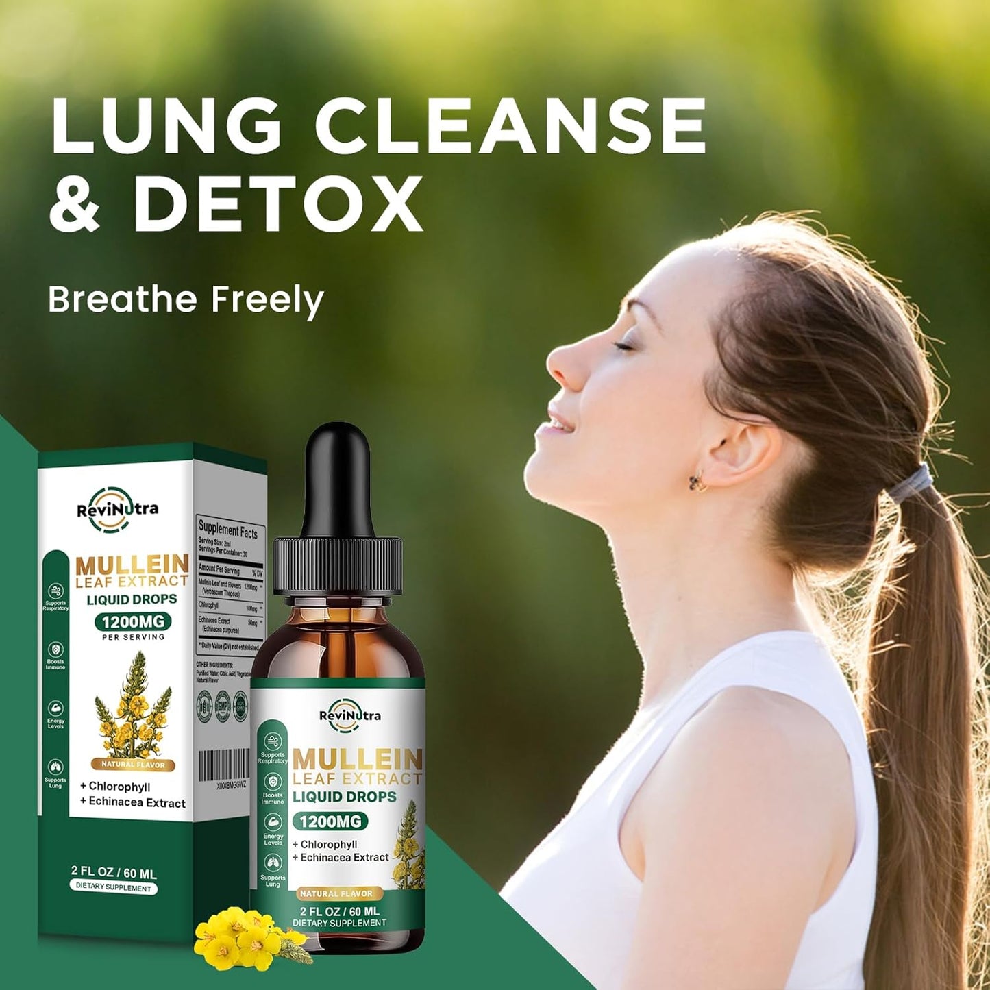 Mullein Leaf Extract Liquid Drops - Lung Cleanse & Detox Support - 1200mg - Non-GMO - 2 Fl Oz