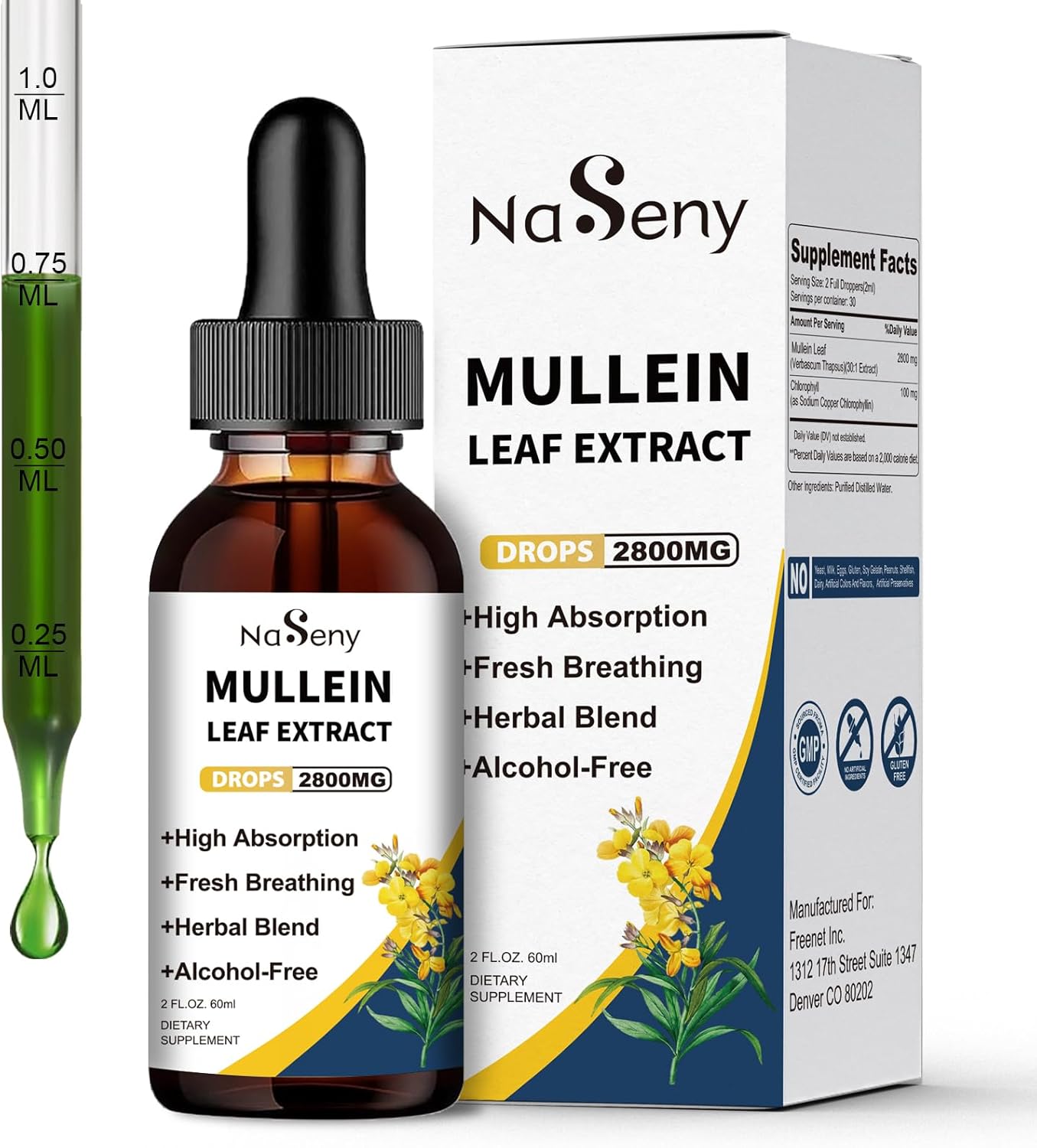 Mullein Leaf Extract Liquid Drops for Lung Cleanse & Respiratory Support - Herbal Supplement with Chlorophyll for Immune Health (60ml)