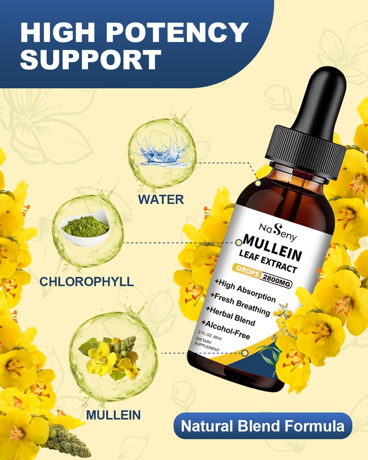 Mullein Leaf Extract Liquid Drops for Lung Cleanse & Respiratory Support - Herbal Supplement with Chlorophyll for Immune Health (60ml)