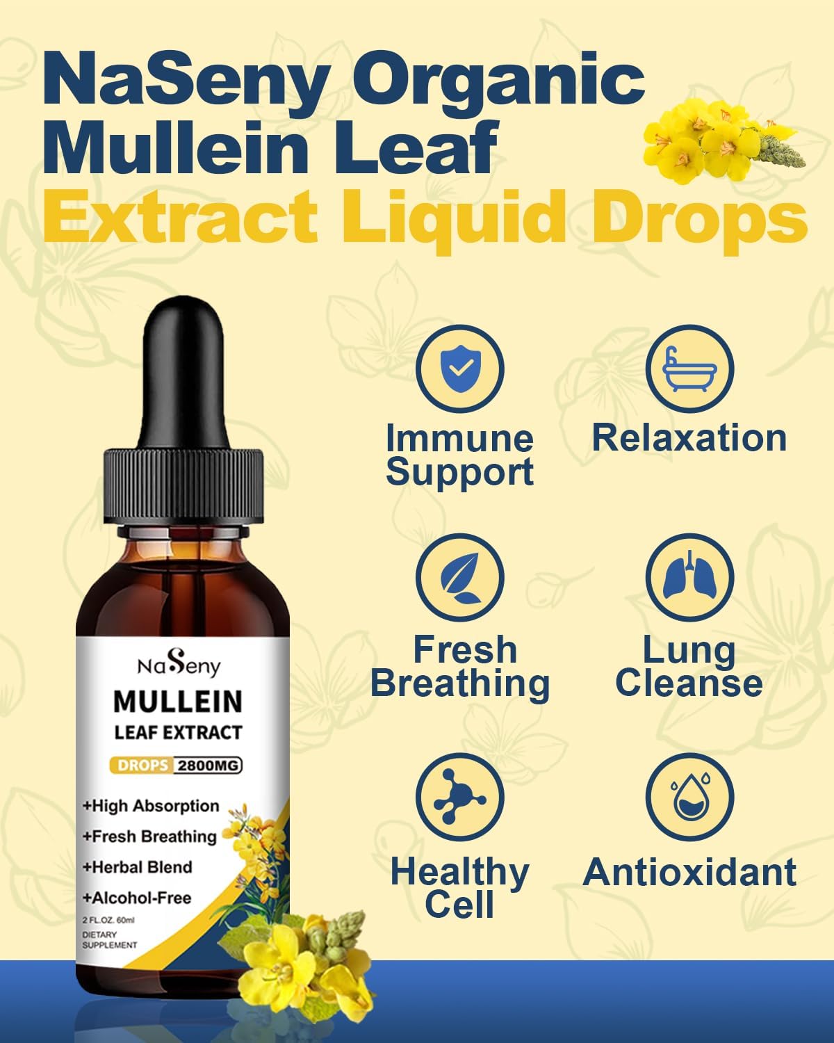 Mullein Leaf Extract Liquid Drops for Lung Cleanse & Respiratory Support - Herbal Supplement with Chlorophyll for Immune Health (60ml)