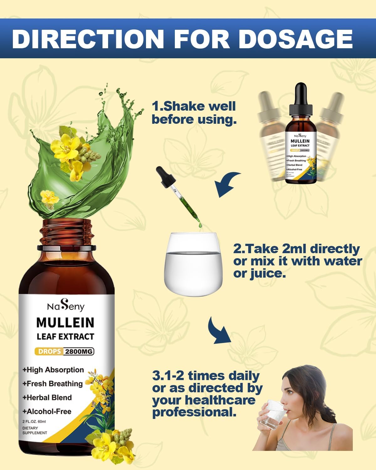 Mullein Leaf Extract Liquid Drops for Lung Cleanse & Respiratory Support - Herbal Supplement with Chlorophyll for Immune Health (60ml)