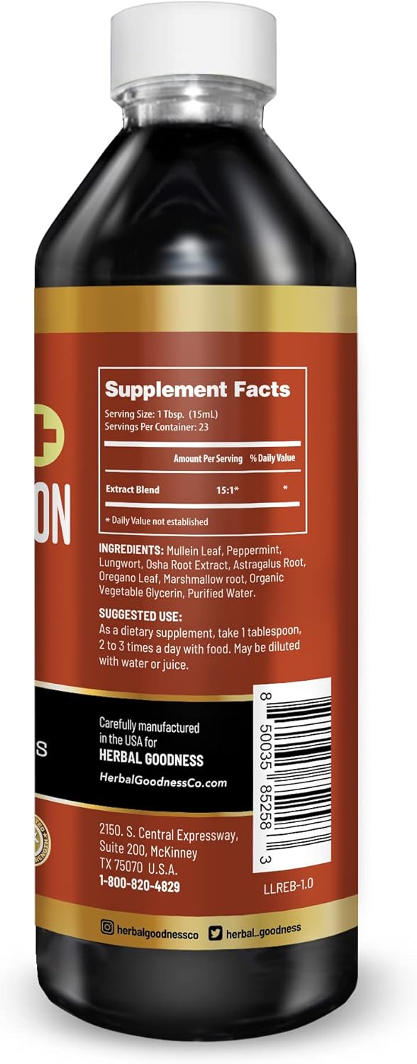 Mullein Leaf Extracts for Lung Health, Respiratory Support - 12oz Bottle, 23 Servings - Herbal Goodness Formula