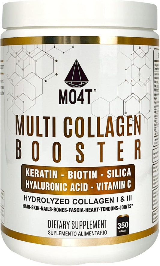 Multi Collagen Booster Powder with Keratin, Biotin, Hyaluronic Acid, Vitamin C & Silica for Hair, Nails & Skin - MOMOF4TRANSFORM MO4T Extra Strength Supplement