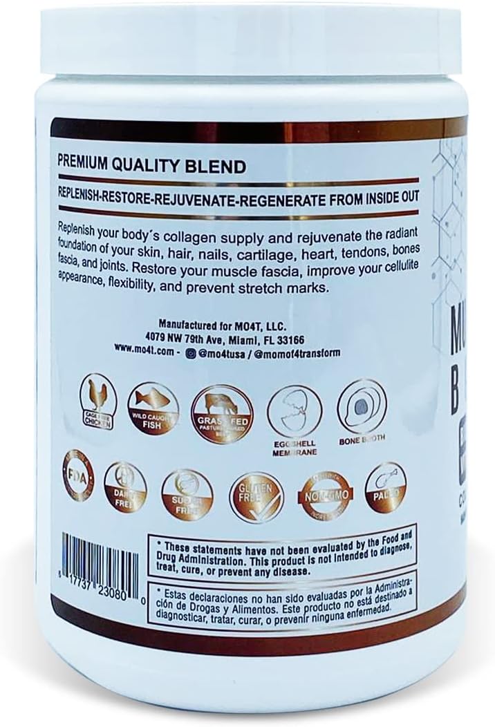 Multi Collagen Booster Powder with Keratin, Biotin, Hyaluronic Acid, Vitamin C & Silica for Hair, Nails & Skin - MOMOF4TRANSFORM MO4T Extra Strength Supplement