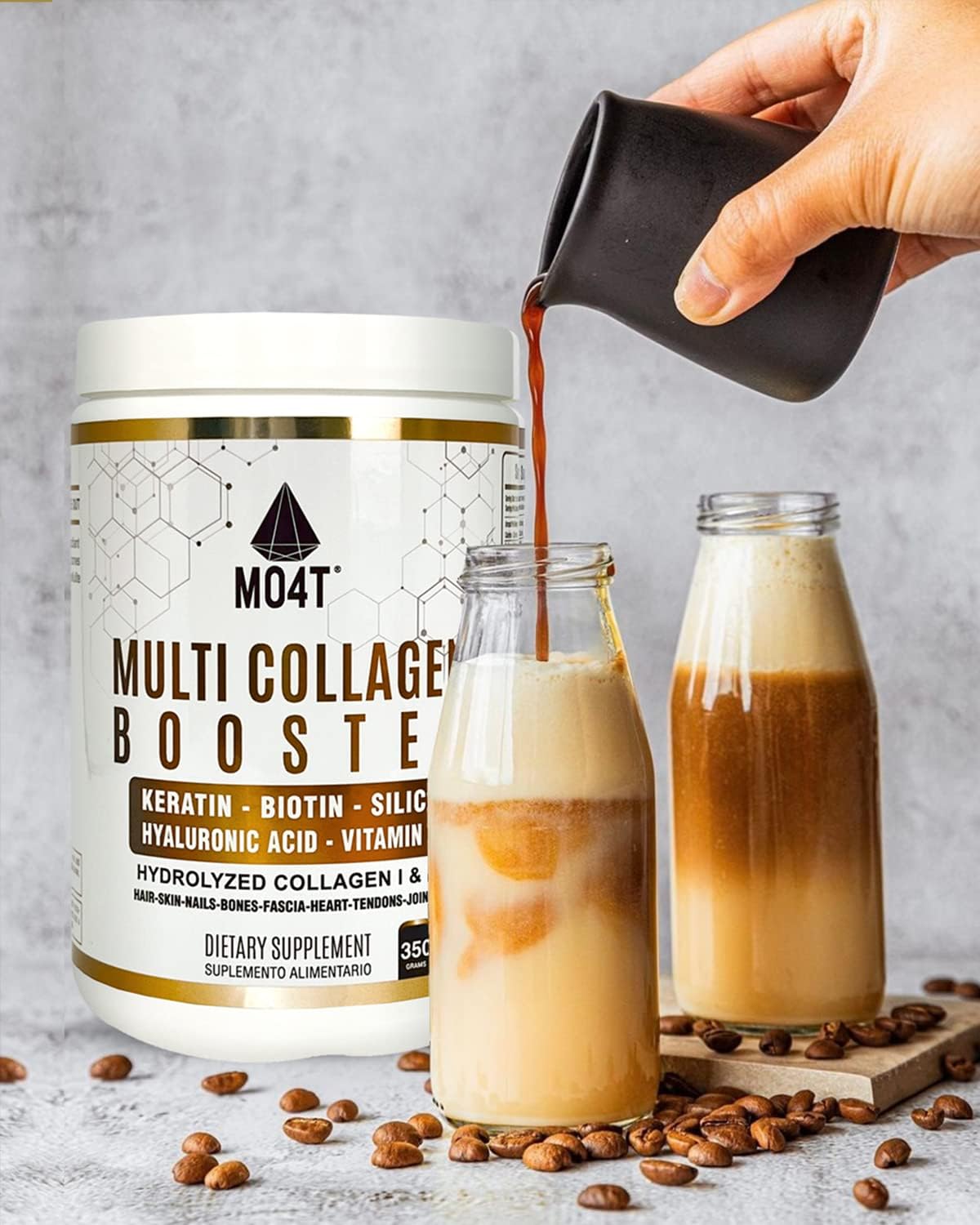 Multi Collagen Booster Powder with Keratin, Biotin, Hyaluronic Acid, Vitamin C & Silica for Hair, Nails & Skin - MOMOF4TRANSFORM MO4T Extra Strength Supplement