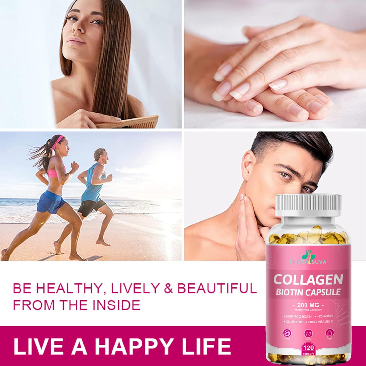Multi Collagen Complex with Biotin, Vitamin C for Hair, Skin, Nail Support - 120 Capsules, 60 Day Supply