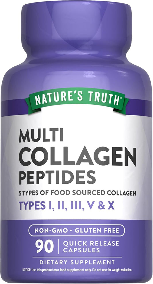 Multi Collagen Peptides Capsules 2000mg | Types I, II, III, V, X | 90 Count | Keto Friendly Supplement - Non-GMO & Gluten Free
