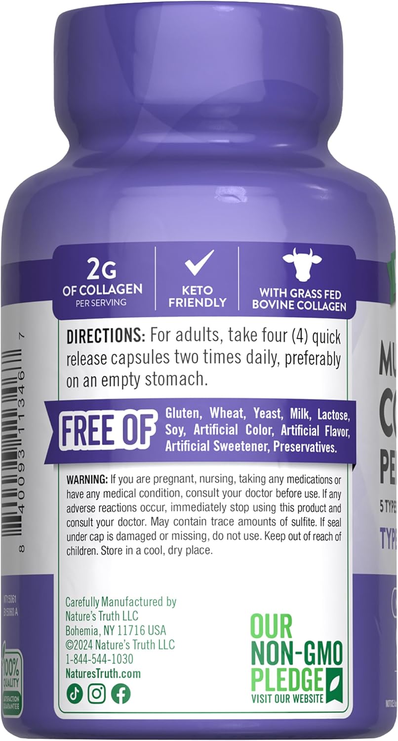 Multi Collagen Peptides Capsules 2000mg | Types I, II, III, V, X | 90 Count | Keto Friendly Supplement - Non-GMO & Gluten Free