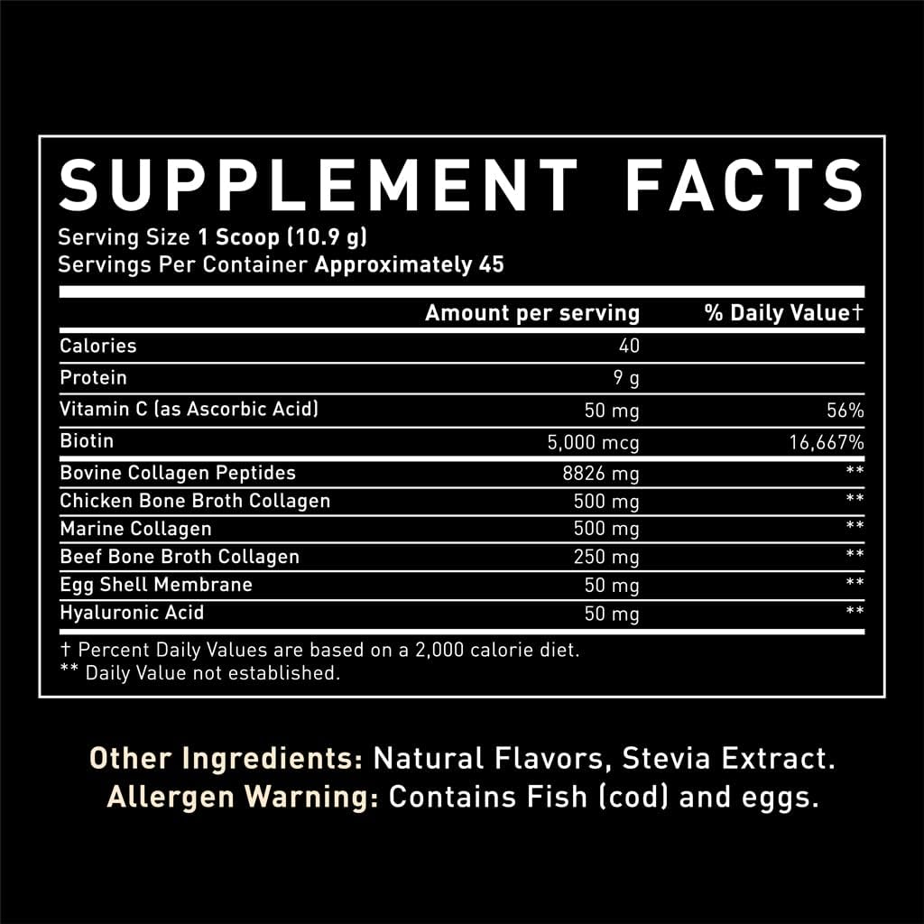 Multi Collagen Peptides Protein Powder with Vitamin C, Biotin, Hyaluronic Acid - Hair, Skin, Nails - Marine, Bovine, Chicken, Eggshell - Vanilla (45 Servings)