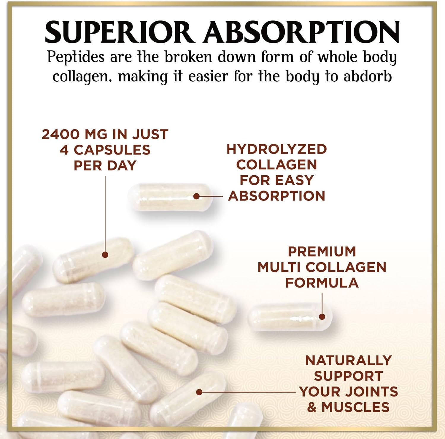 Multi Collagen Peptides Supplement for Hair, Skin, Nails, Bones & Joints - 60 Capsules for Men & Women - Hydrolyzed Type I, II, III, V, X with Vital Nutrients & Proteins