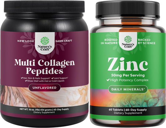 Multi Collagen Protein Powder with Hair Skin Nails Vitamins & Zinc - Immune Support Supplement for Women & Men to Enhance Wellness