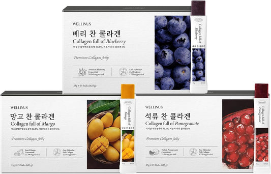 Multi-Pack Collagen Jelly Stick Snacks - 75 Sticks with Pomegranate, Mango, and Blueberry - Promotes Healthier Skin, Hair, Nails, Immune Support, and Joint Health