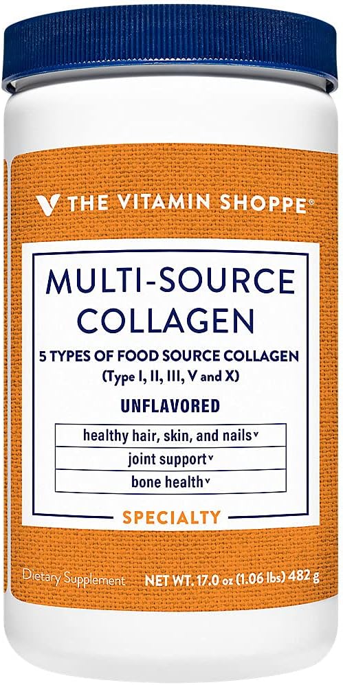Multi-Source Collagen Powder with 5 Types - Enhances Hair, Skin, Nails - Unflavored (17 oz / 45 Servings)