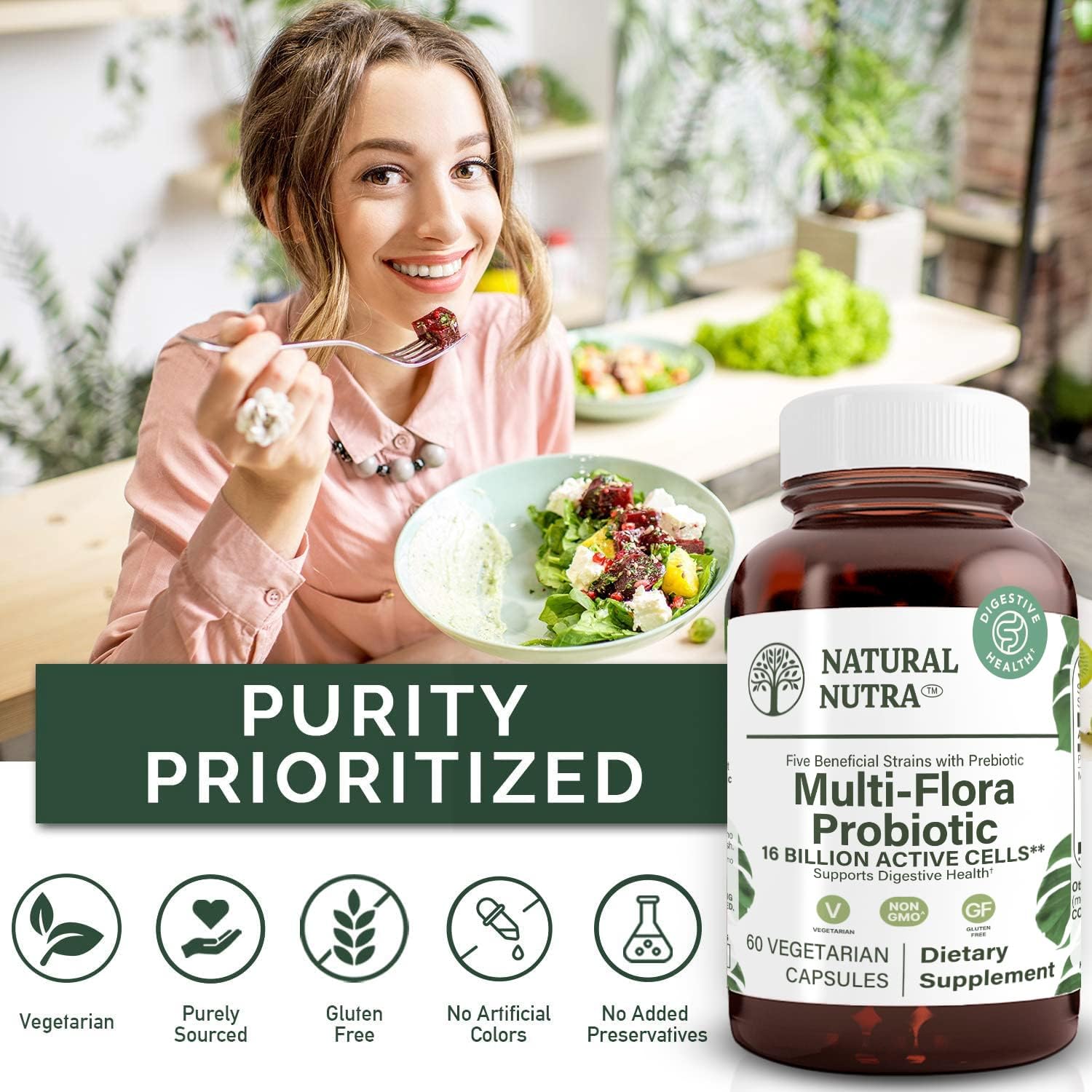 Multi-Strain Ultimate Flora Probiotic Capsules for Women and Men, Supports Digestion and Immune System, Lactobacillus and Acidophilus, 60 Count