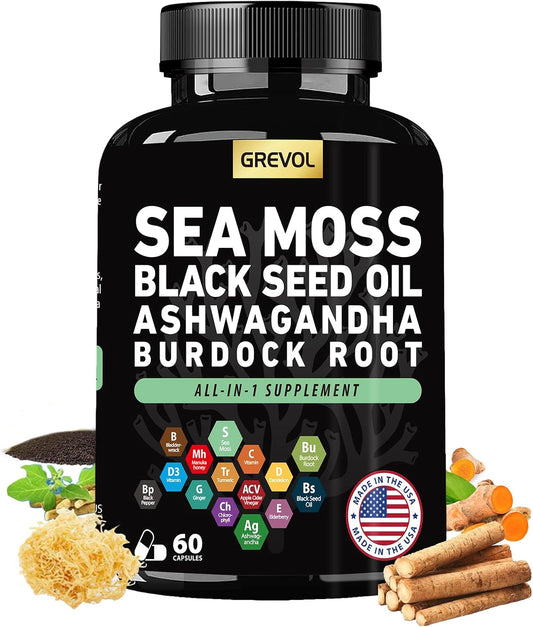Multimineral Supplement with Sea Moss, Black Seed Oil, Ashwagandha, and Elderberry - 60 Count