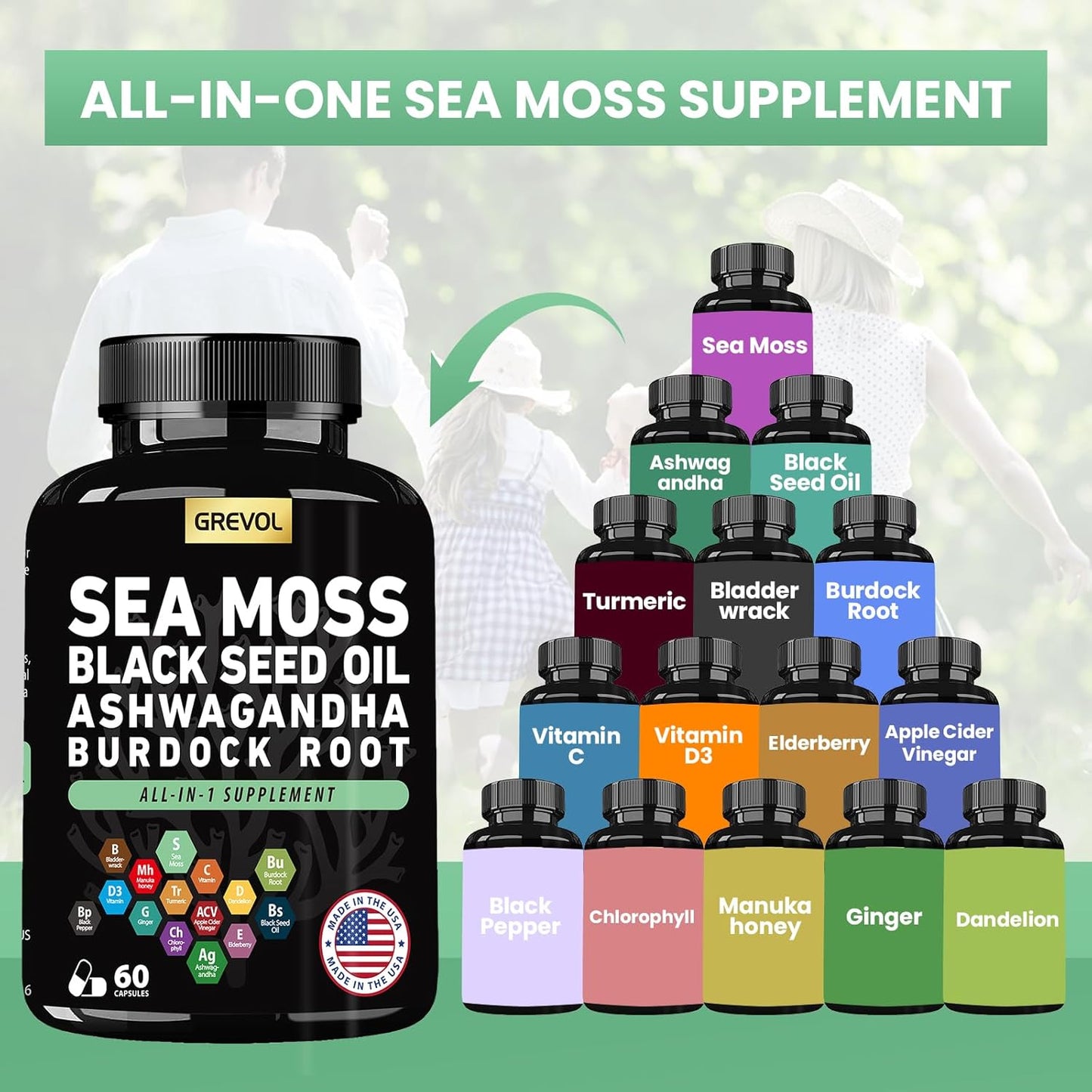 Multimineral Supplement with Sea Moss, Black Seed Oil, Ashwagandha, and Elderberry - 60 Count