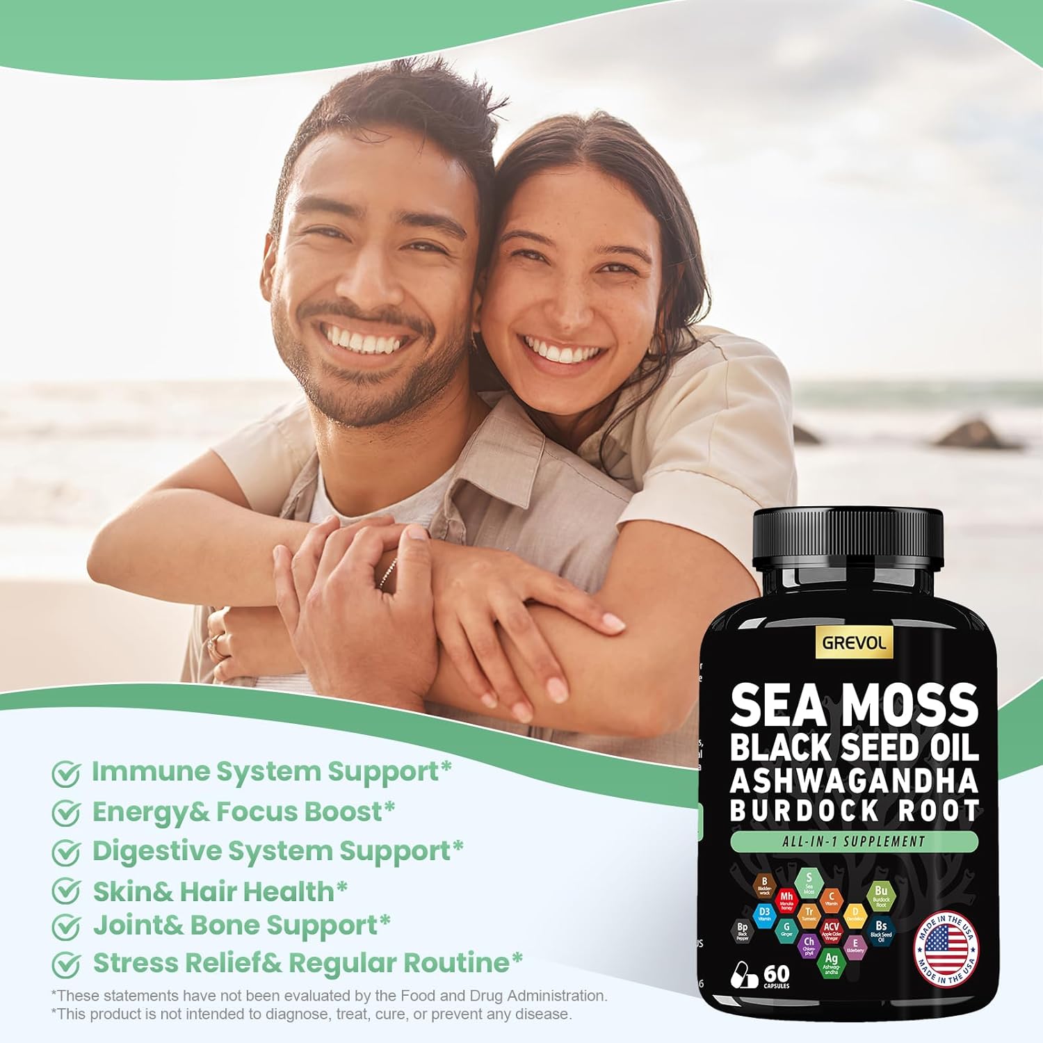 Multimineral Supplement with Sea Moss, Black Seed Oil, Ashwagandha, and Elderberry - 60 Count