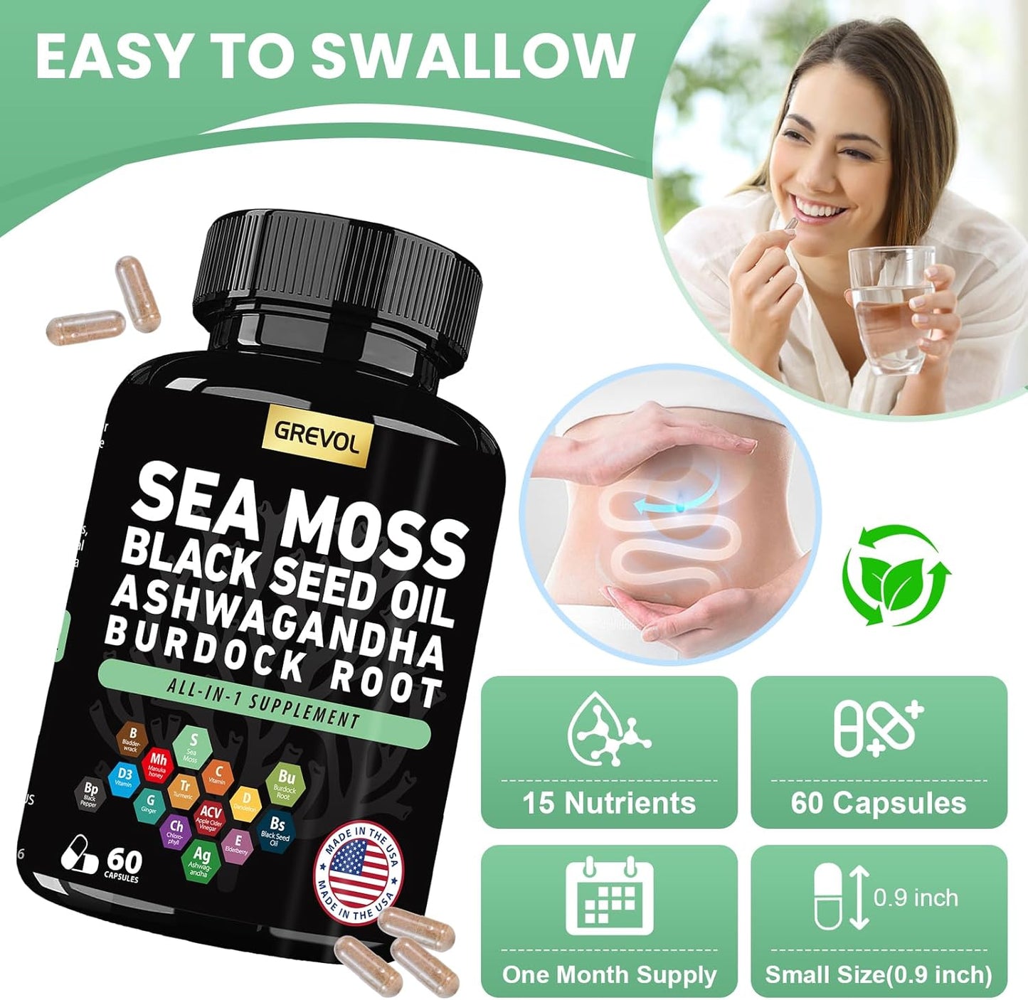 Multimineral Supplement with Sea Moss, Black Seed Oil, Ashwagandha, and Elderberry - 60 Count