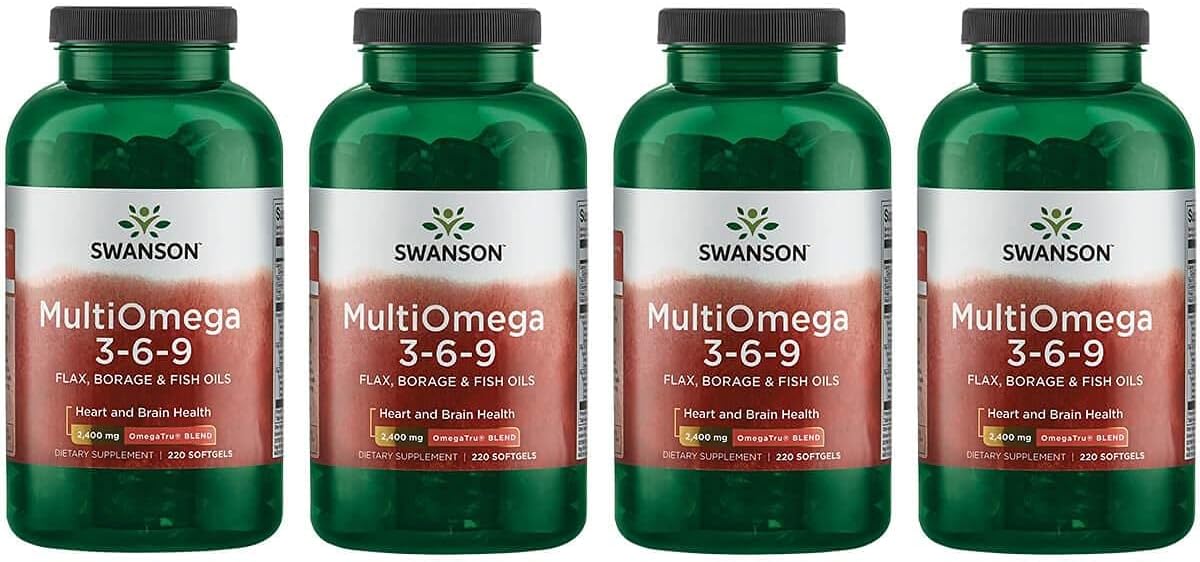 MultiOmega 3-6-9 Softgels with Flax, Borage, & Fish Oil - Non-GMO Capsules for Cardiovascular & Brain Health - 220ct, 2400mg - Pack of 4