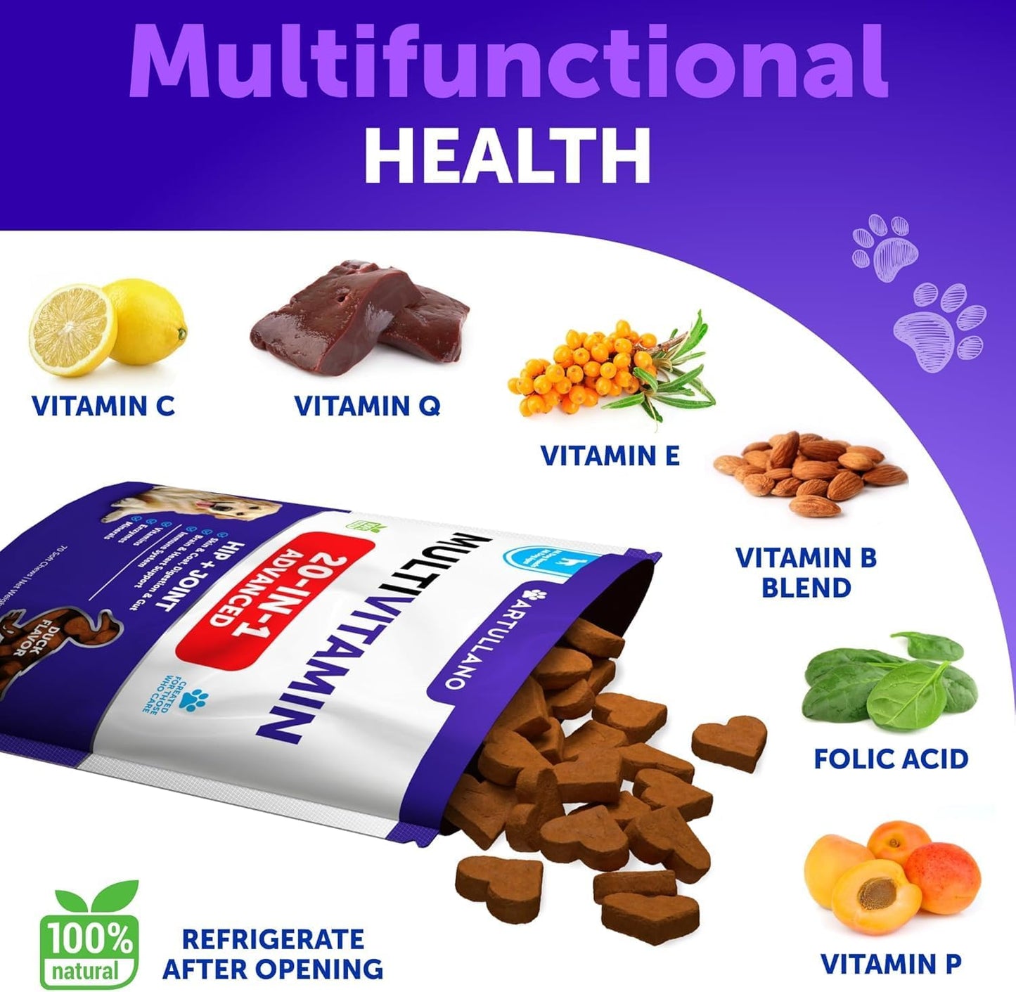 Multivitamin for Dogs with Glucosamine - Chewable Dog Supplements for Hip & Joint Support, Immunity, Skin, Digestion - 70 Soft Treats, Senior & Puppy Formula