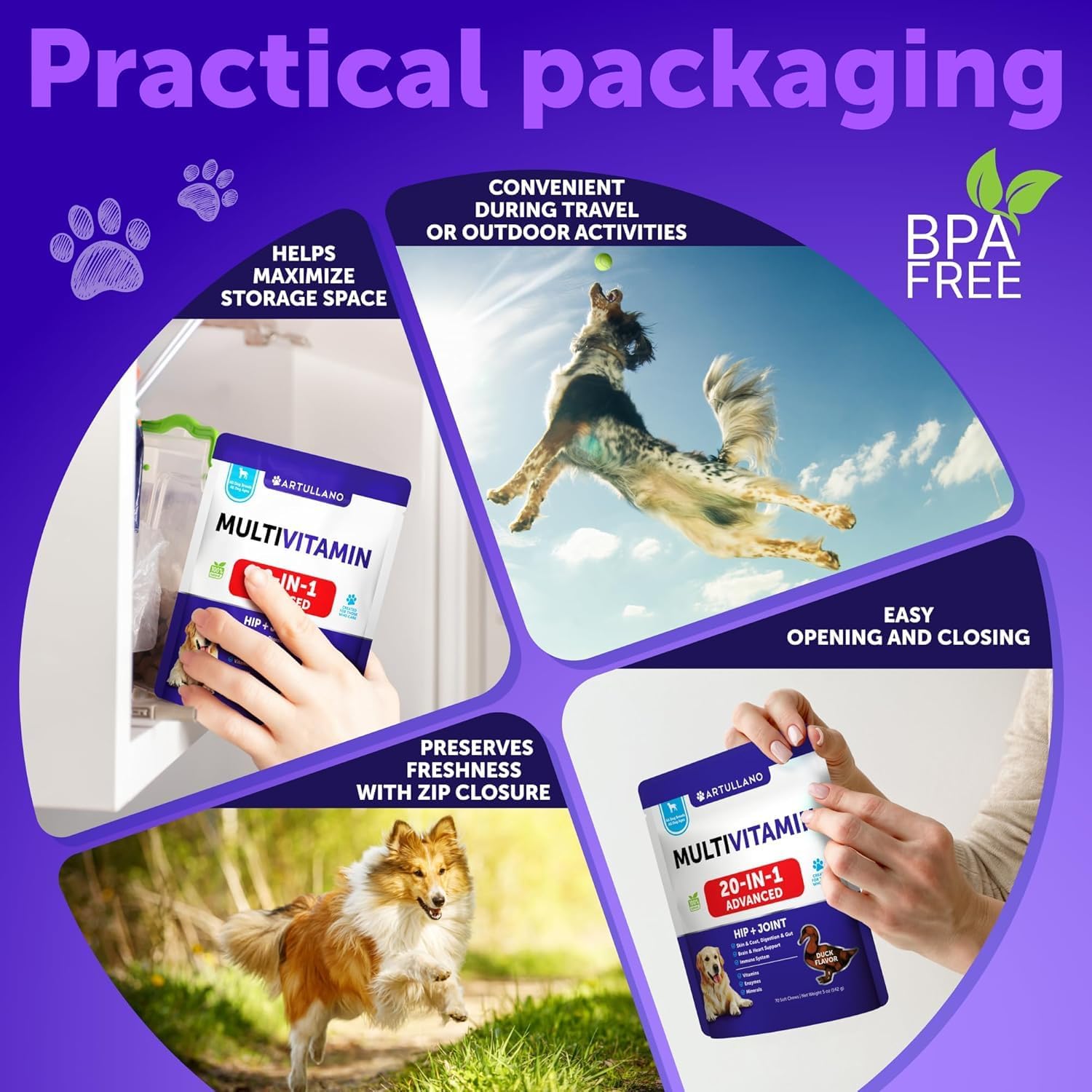 Multivitamin for Dogs with Glucosamine - Chewable Dog Supplements for Hip & Joint Support, Immunity, Skin, Digestion - 70 Soft Treats, Senior & Puppy Formula