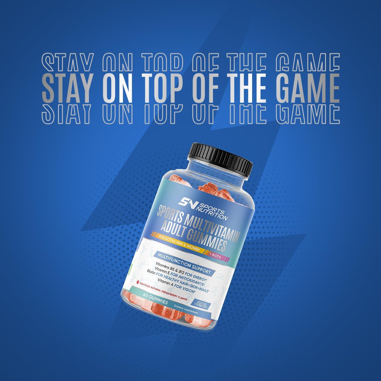 Multivitamin Gummies with Biotin for Active Men and Women - 60 Delicious Strawberry Flavored Gummies with Vitamins B5 and B12